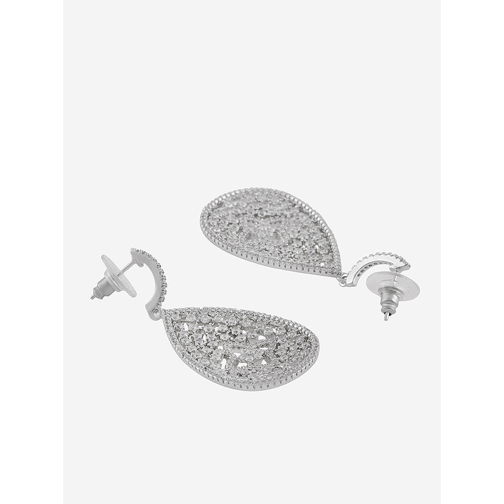 Shaze Silver Rhodium-Plated American Diamond Blossom Drop & Dangle Earrings For Women