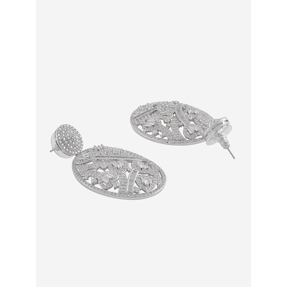 Shaze Silver Rhodium-Plated American Diamond Candy Gloss Drop & Dangle Earrings For Women