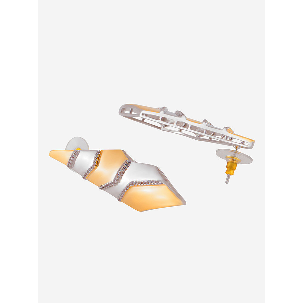 Shaze Gold Rhodium-Plated American Diamond Fish Tail Drop & Dangle Earrings For Women