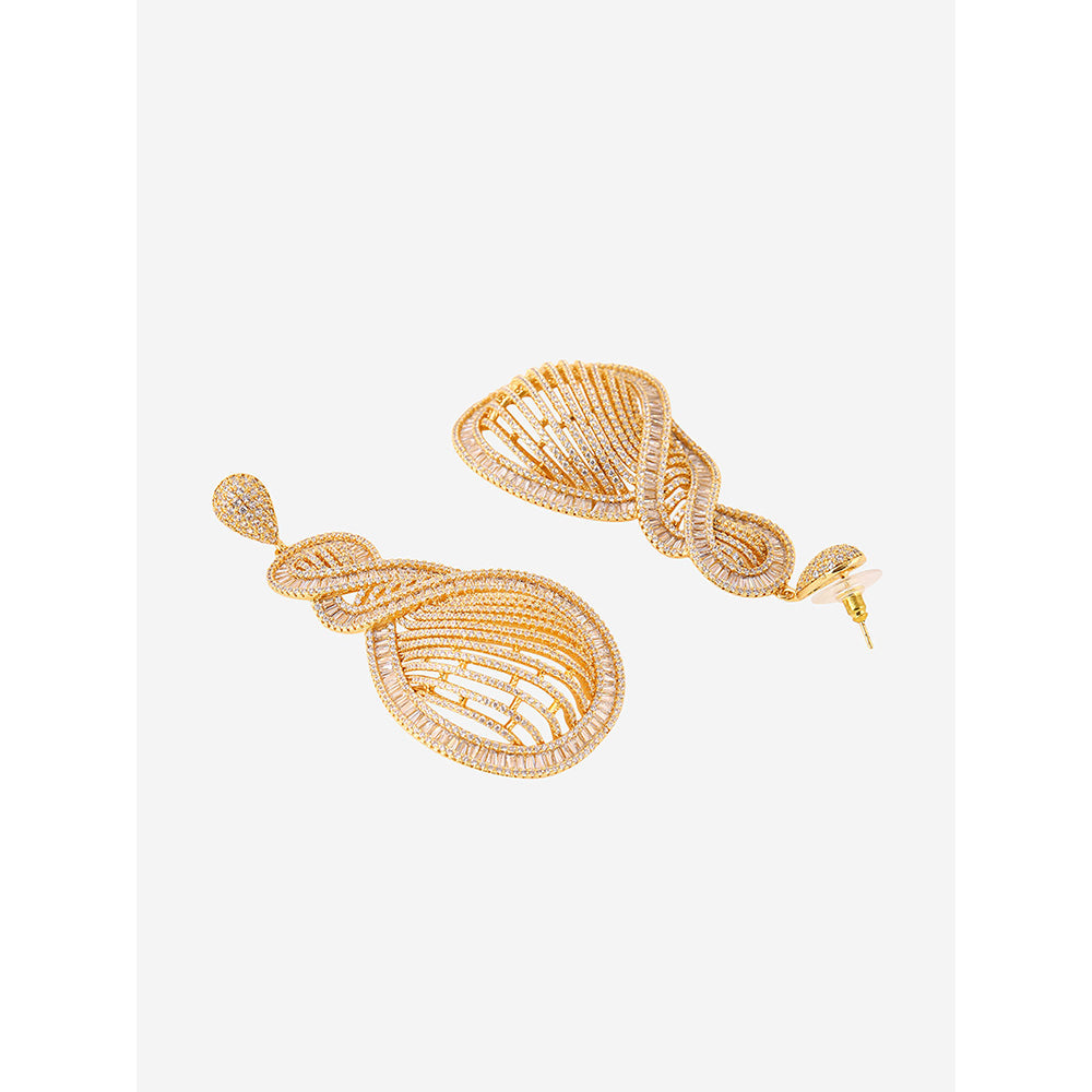 Shaze Gold Rhodium-Plated American Diamond Vortex Drop & Dangle Earrings For Women