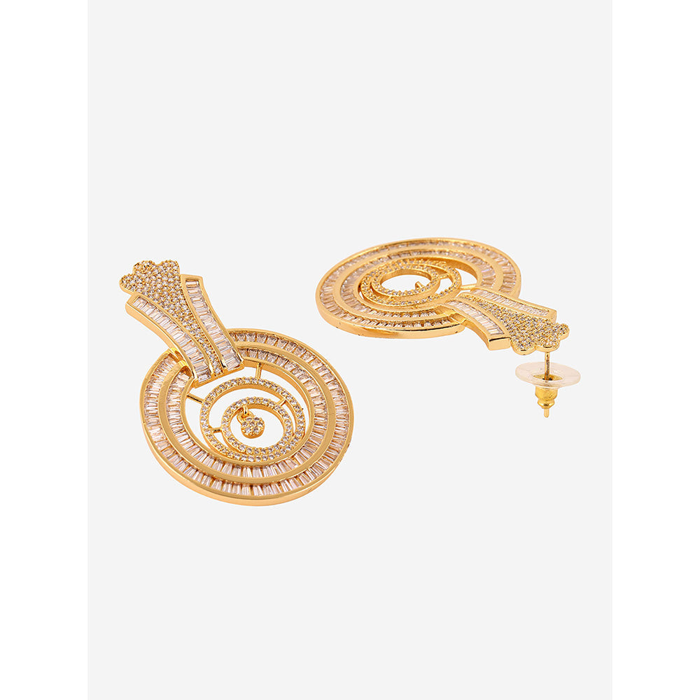 Shaze Gold Rhodium-Plated American Diamond Downward D Drop & Dangle Earrings For Women