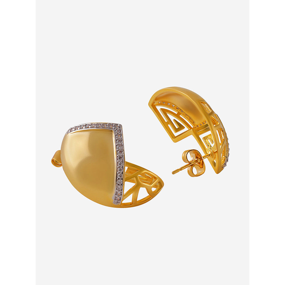 Shaze Gold Rhodium-Plated American Diamond Mesh Stud Earrings For Women