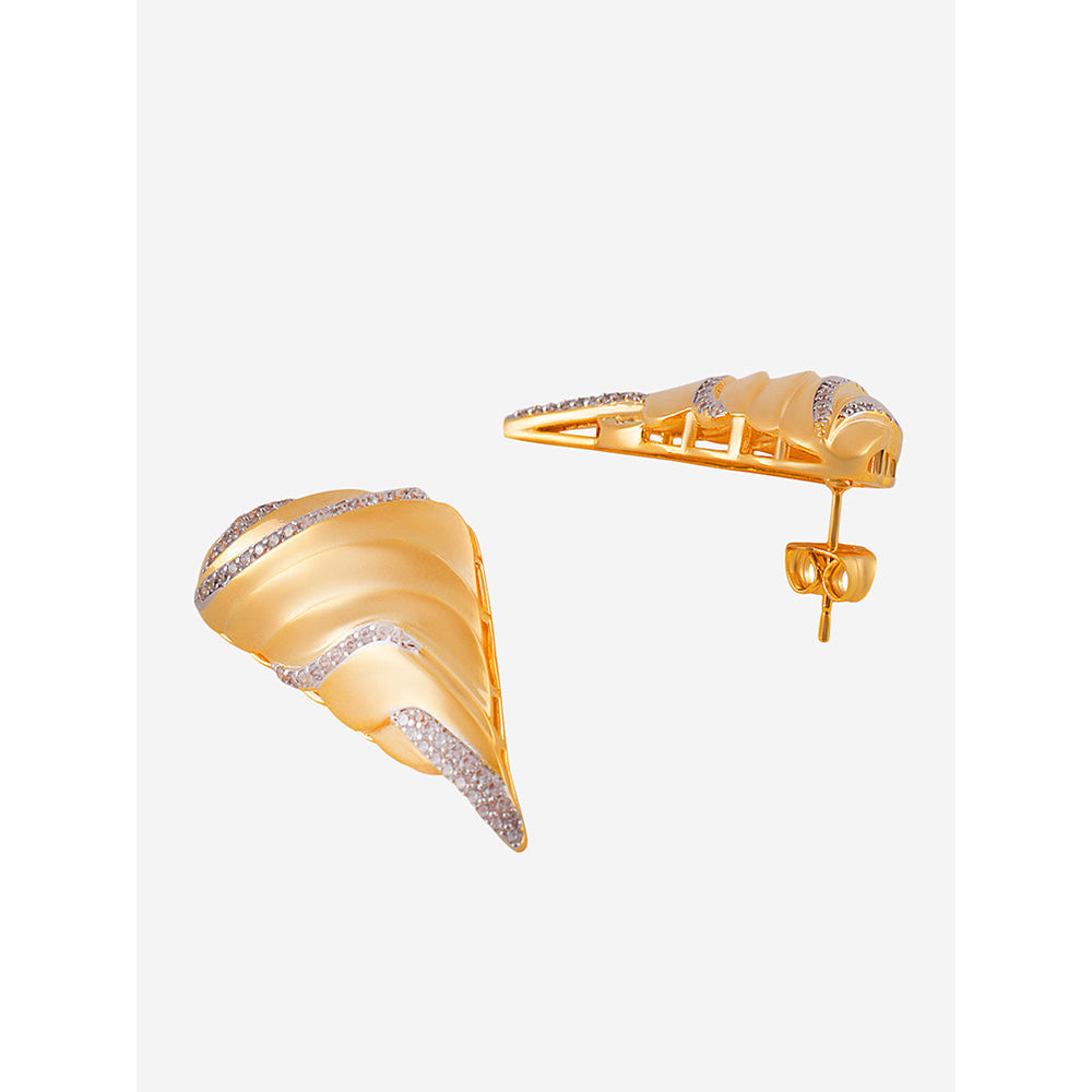 Shaze Gold Rhodium-Plated American Diamond Conch Stud Earrings For Women