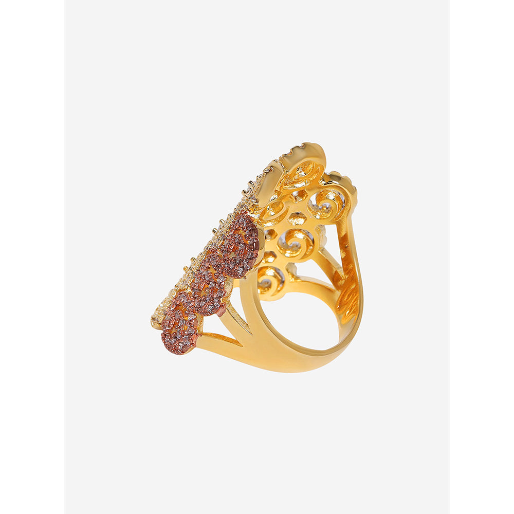 Shaze Gold Rhodium-Plated American Diamond Spiral Finger Ring