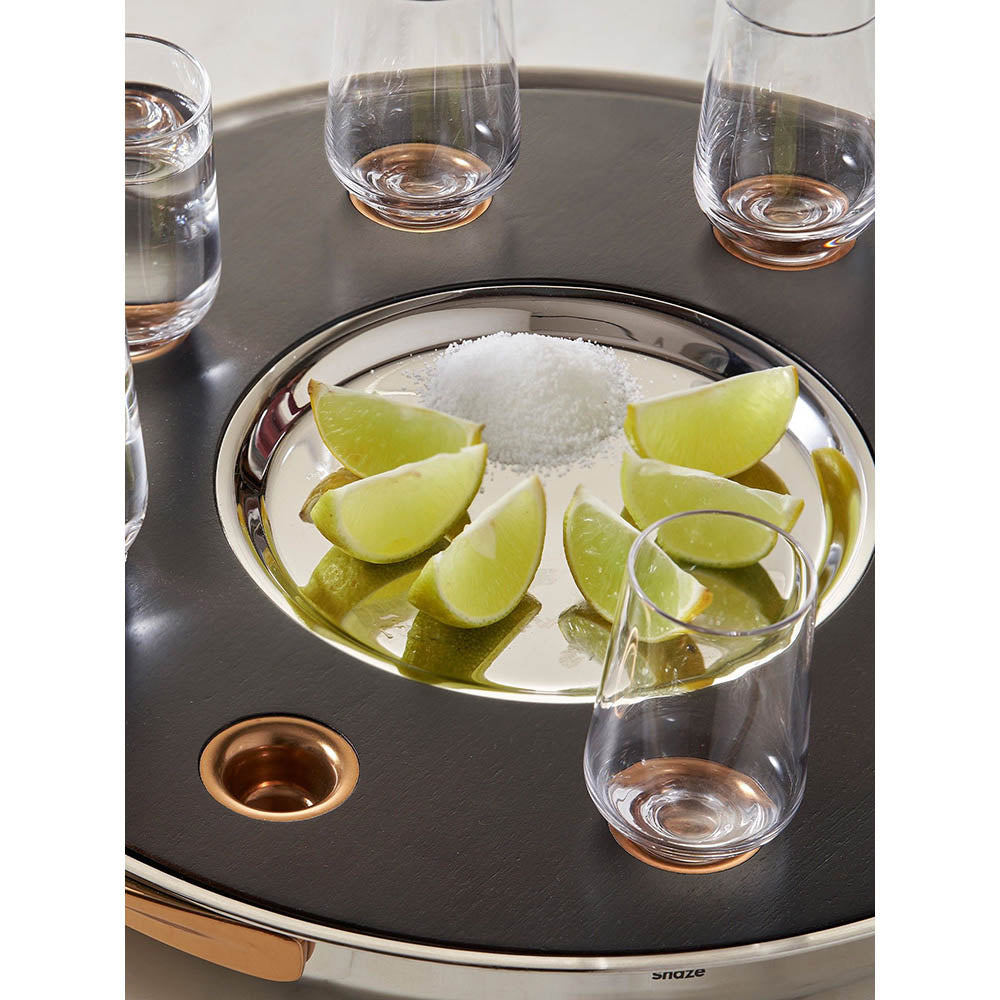 Shaze Turntable Shot Tray Walnut Shot Glasses