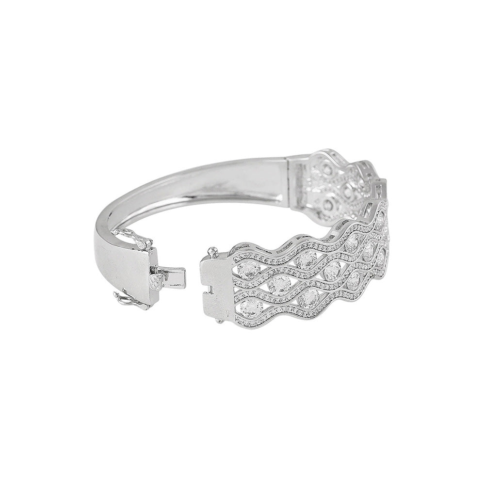 Shaze Cubic Zirconia Silver Plated Winding Cuff Bracelet