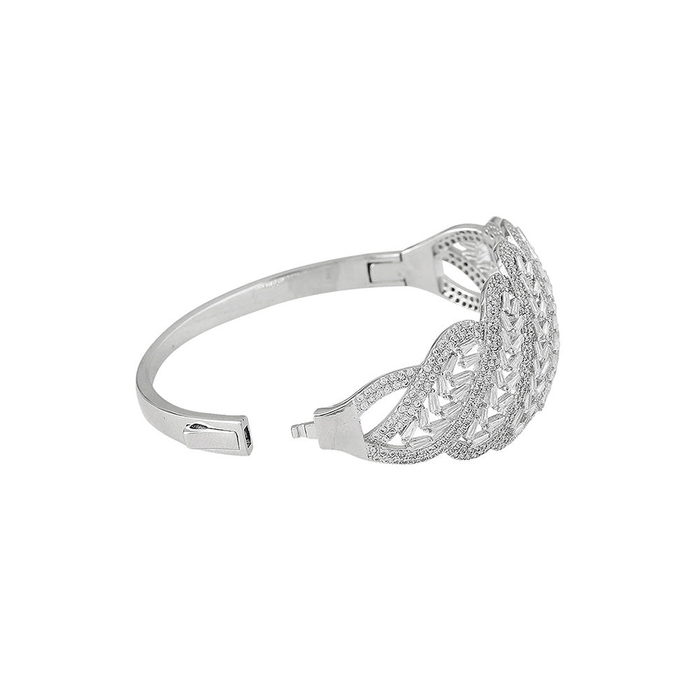Shaze Cubic Zirconia Silver Plated V- Fluid Bracelet