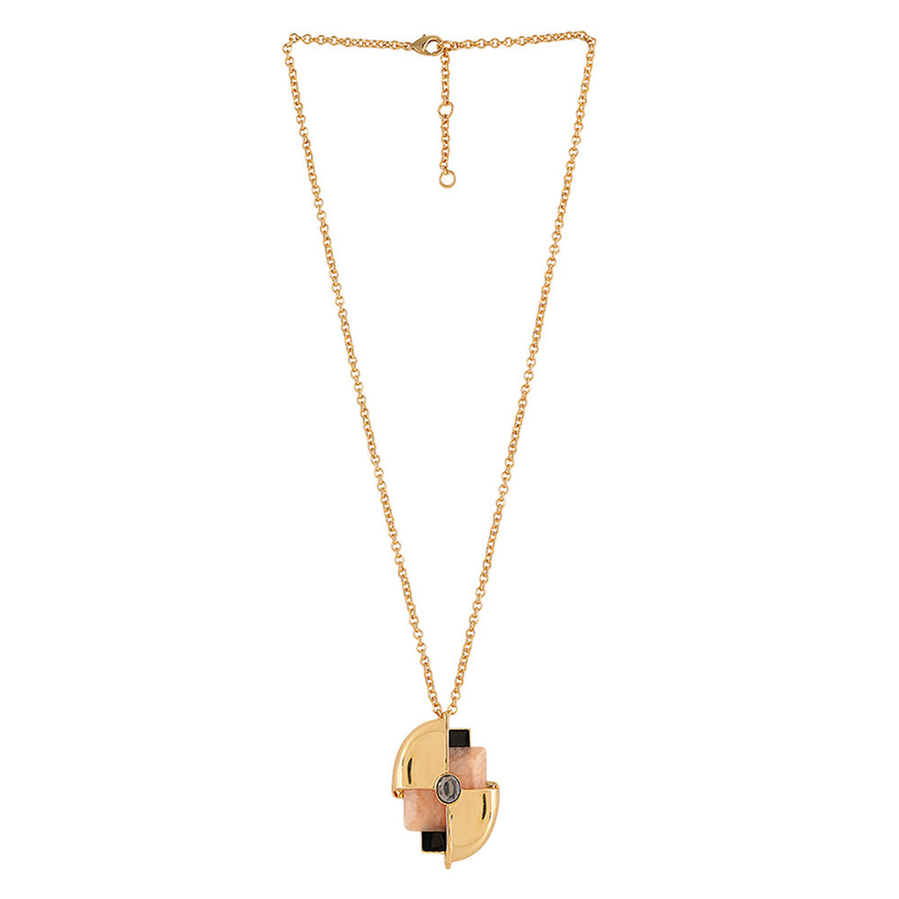 Shaze Pink Artificial Stone Gold Plated Symmetry Pendant