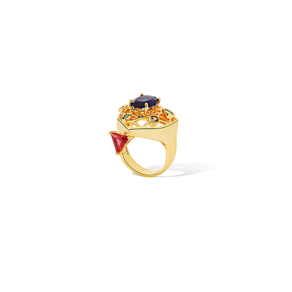 Shaze Garth Multicolor 18K Yellow Gold Plated Italian Crafted Ring