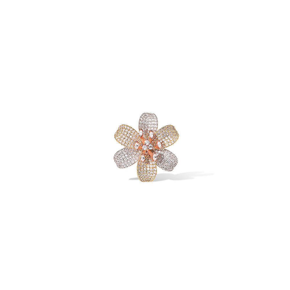 Shaze Aqua Bloom Three Tone Rings Rhodium-Plated Jewellery