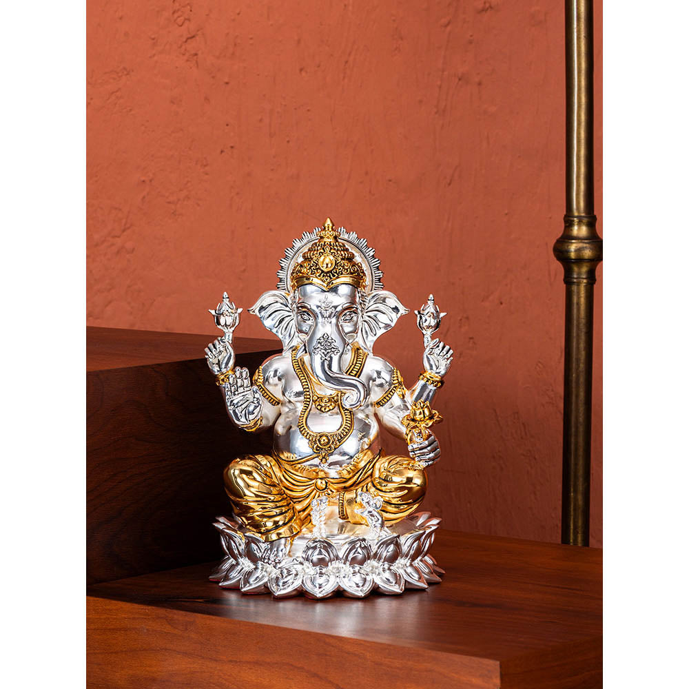 Shaze Lotus Ganesha- Gold & Silver Figurine
