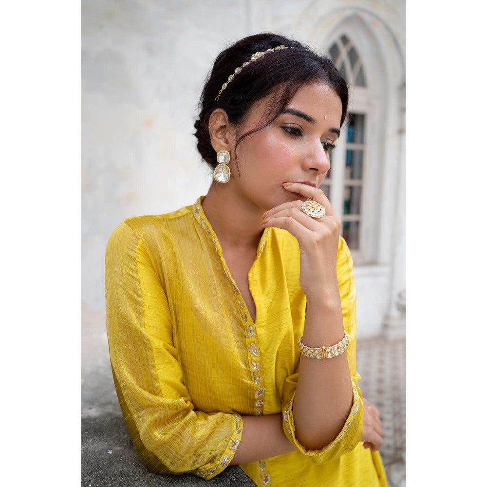 Sheela Suthar Acacia Yellow Asymmetric Kurta with Slip and Pant (Set of 3)