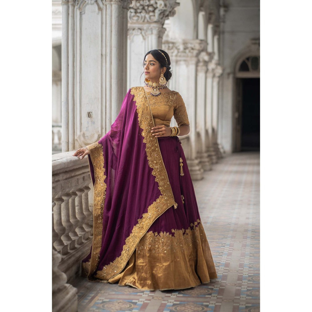 Sheela Suthar Purple Cutwork Lehenga with Blouse, Dupatta and Cancan Skirt (Set of 4)
