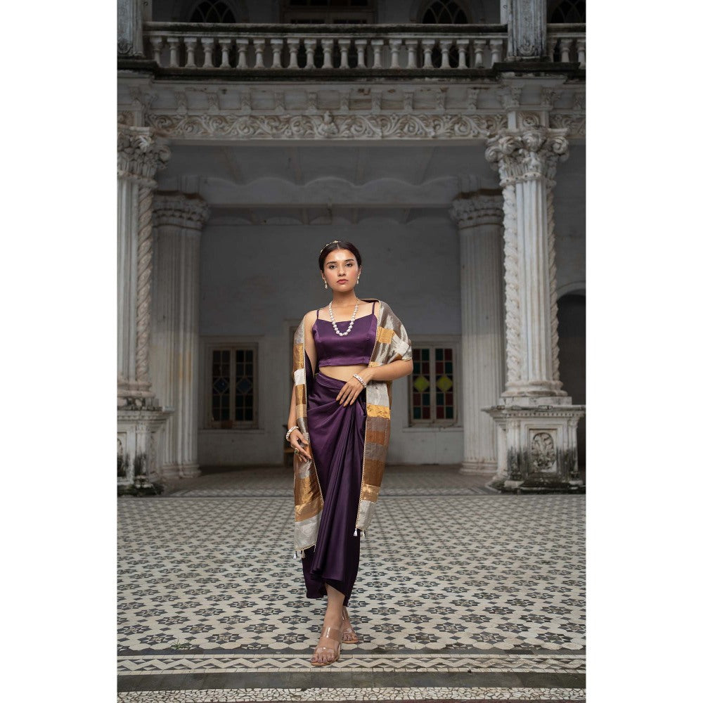 Sheela Suthar Purple Draped Skirt with Blouse (Set of 2)