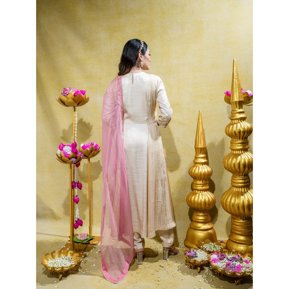 Sheela Suthar Ivory Embroidered Anarkali with Pant and Dupatta (Set of 3)