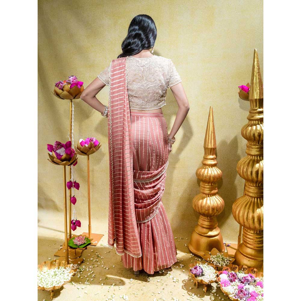 Sheela Suthar Mauve Embroidered Pre-Draped Saree with Stitched Blouse