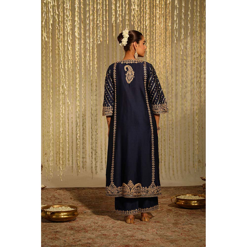 Sheetal Batra Sabirah Kurta & Palazzo with Dupatta-Blue (Set of 3)