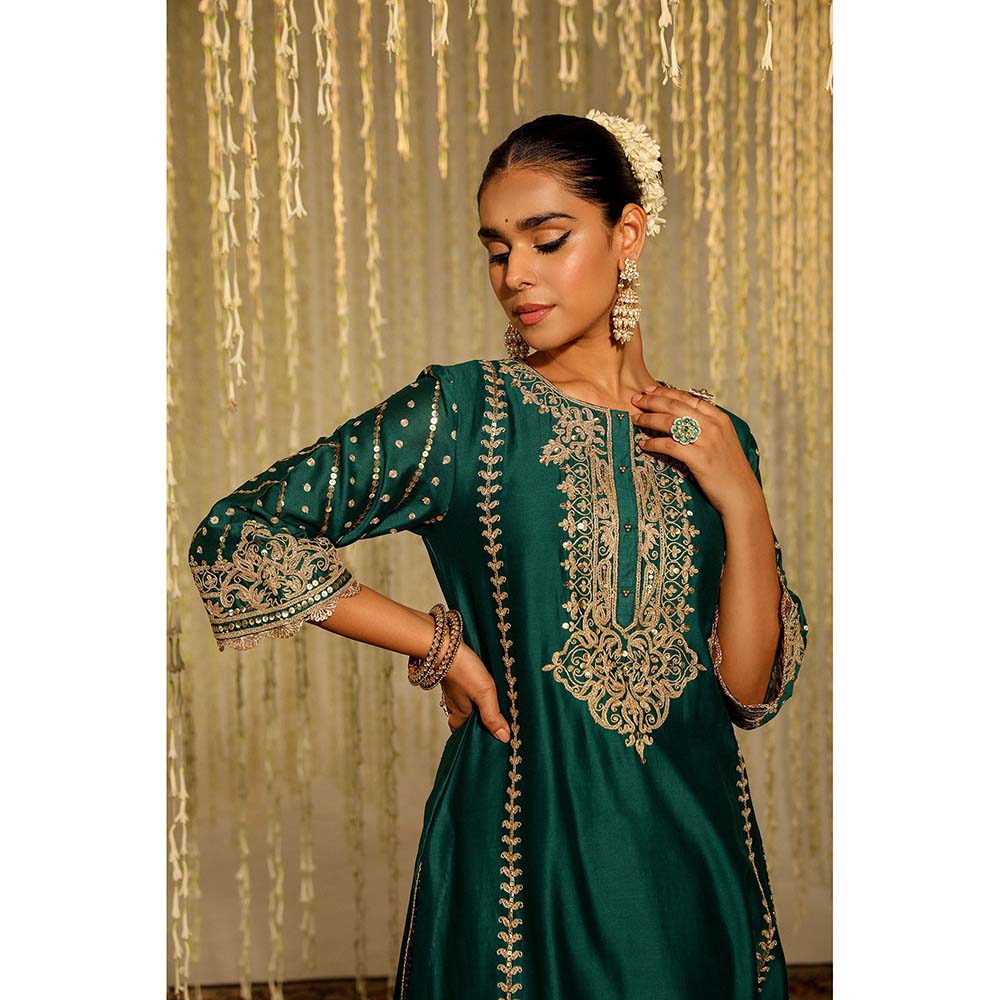 Sheetal Batra Sabirah Kurta & Palazzo with Dupatta-Green (Set of 3)