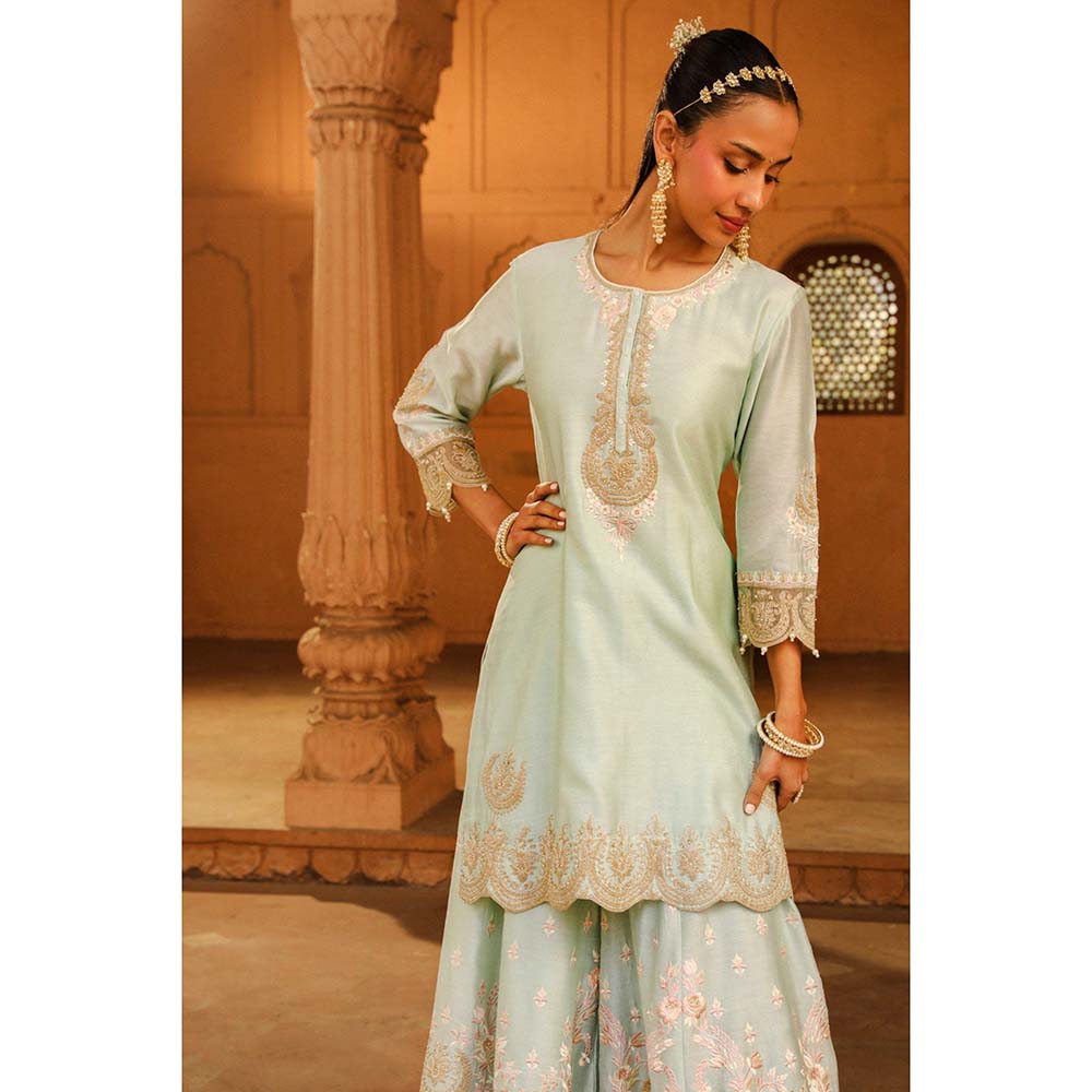 Sheetal Batra Green Kurta With Sharara And Dupatta (Set of 3)