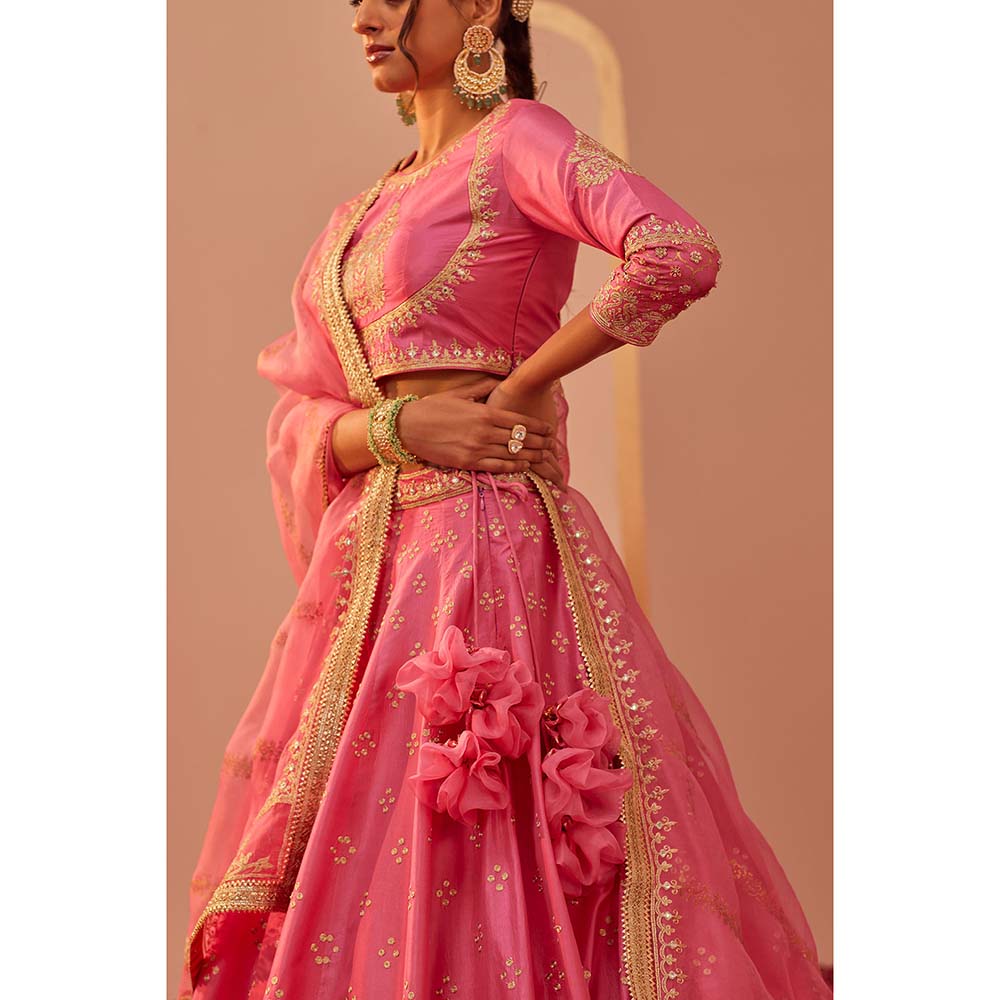 Sheetal Batra Pink Lehenga With Blouse And Dupatta (Set of 3)