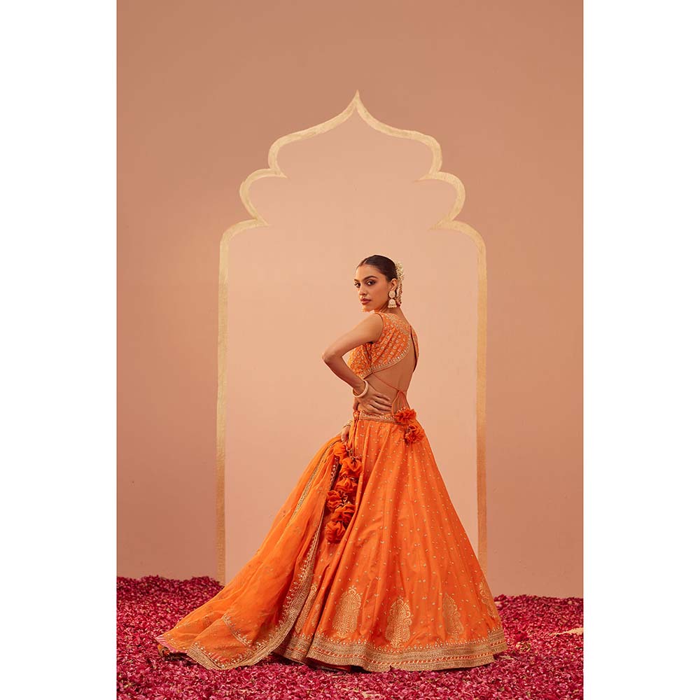Sheetal Batra Orange Lehenga With Blouse And Dupatta (Set of 3)