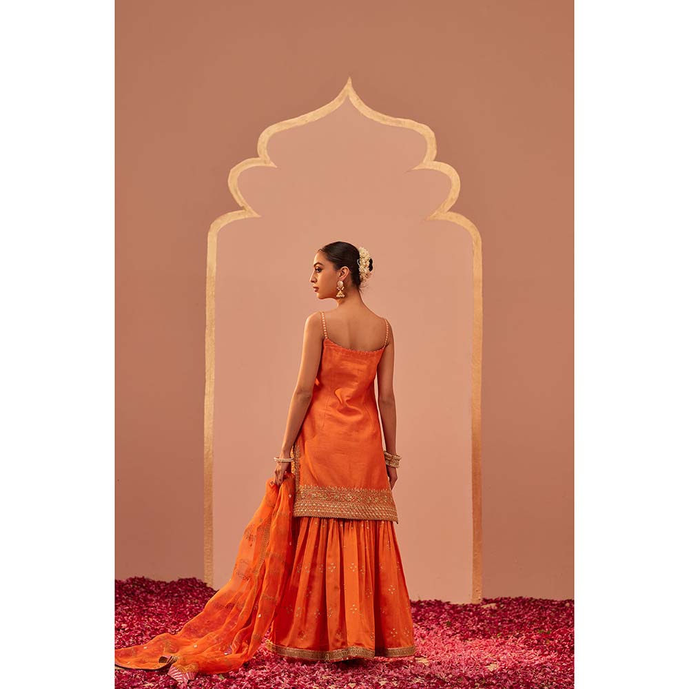 Sheetal Batra Orange Kurta With Sharara And Dupatta (Set of 3)