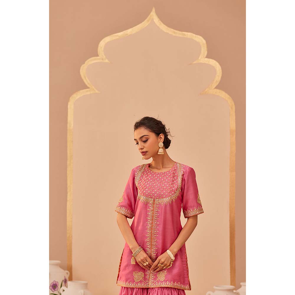 Sheetal Batra Pink Kurta With Sharara And Dupatta (Set of 3)