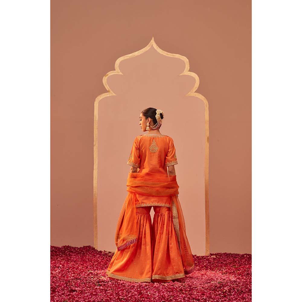 Sheetal Batra Orange Kurta With Sharara And Dupatta (Set of 3)