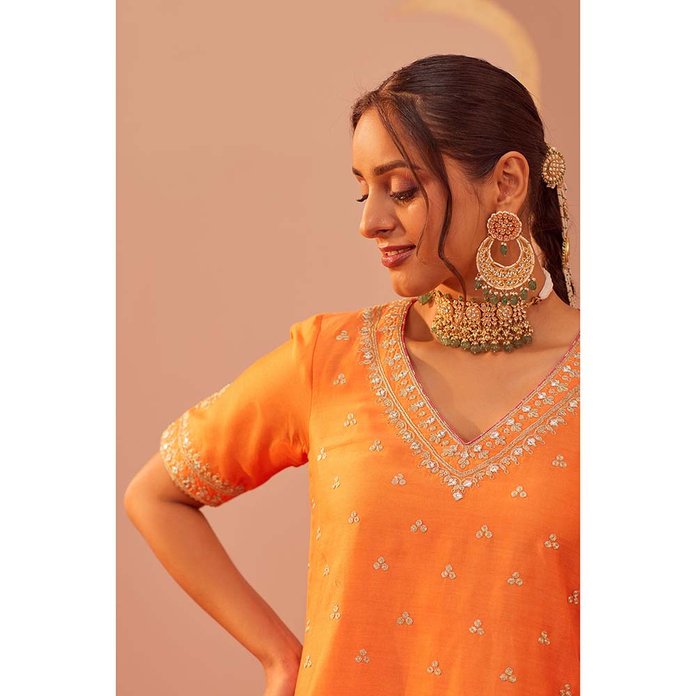 Sheetal Batra Orange Faiza Kurta With Lehenga And Dupatta (Set of 3)