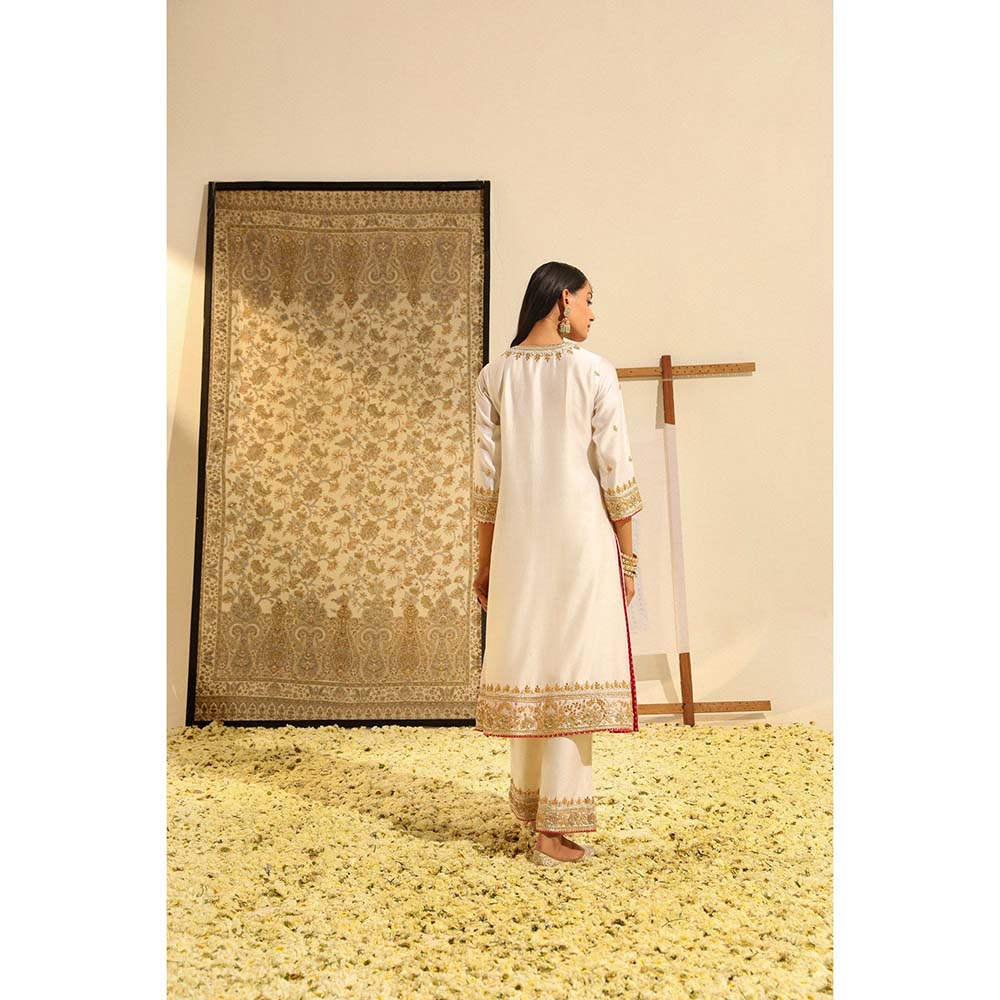 Sheetal Batra Ivory Shiza Long A-Line Kurta with Palazzo and Dupatta (Set of 3)