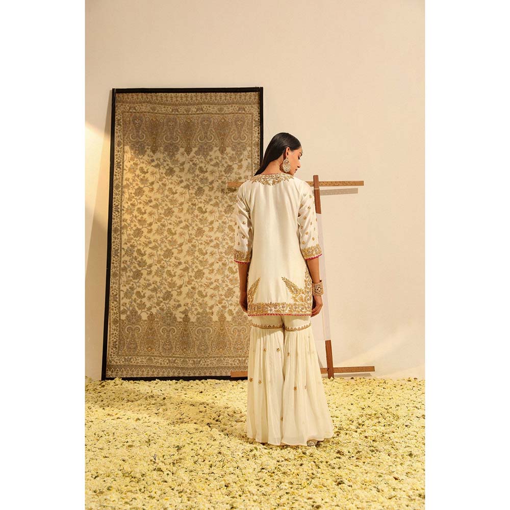 Sheetal Batra Ivory Shamshul Short Kurta with Sharara and Dupatta (Set of 3)