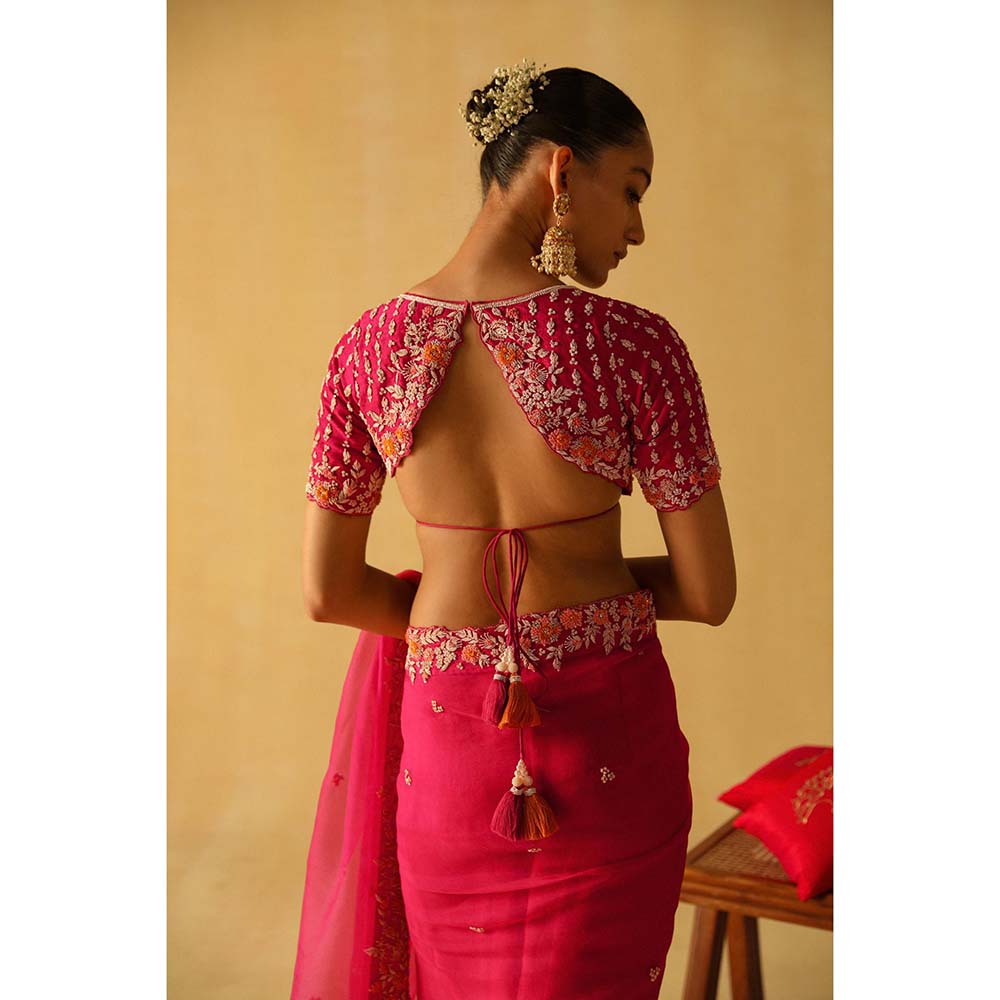 Sheetal Batra Afsa Hot Pink Embellished Saree with Stitched Blouse