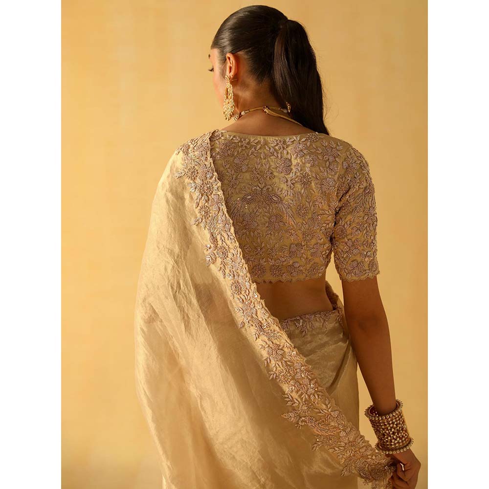 Sheetal Batra Maheen Beige Embellished Saree with Stitched Blouse
