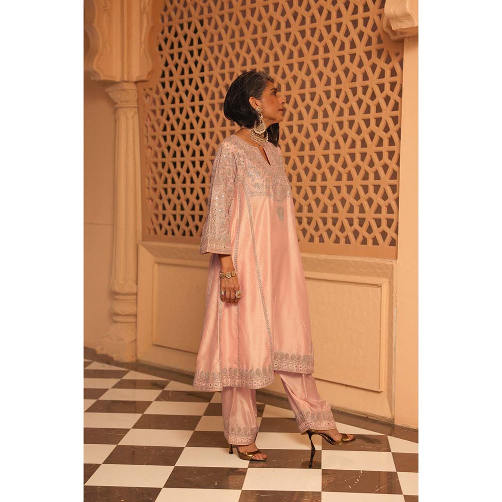 Sheetal Batra Rose Pink Aiman Anarkali Kurta with Salwar and Dupatta (Set of 3)