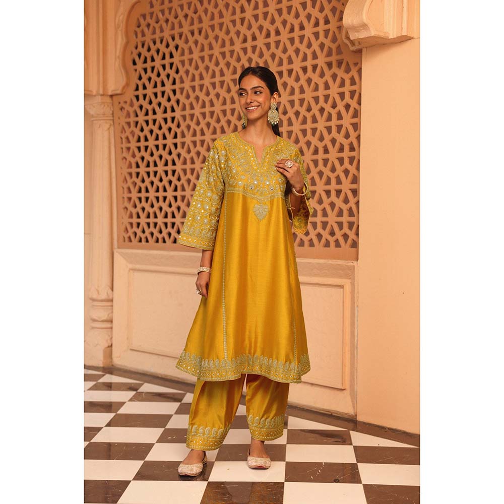 Sheetal Batra Yellow Aiman Anarkali Kurta with Salwar and Dupatta (Set of 3)