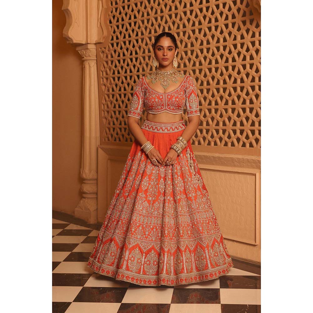 Sheetal Batra Faizah Orange Lehenga with Blouse and Dupatta (Set of 3)