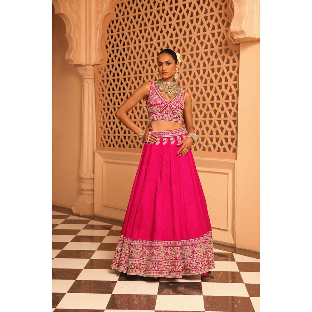 Sheetal Batra Ilma Hot Pink Lehenga with Blouse and Dupatta (Set of 3)