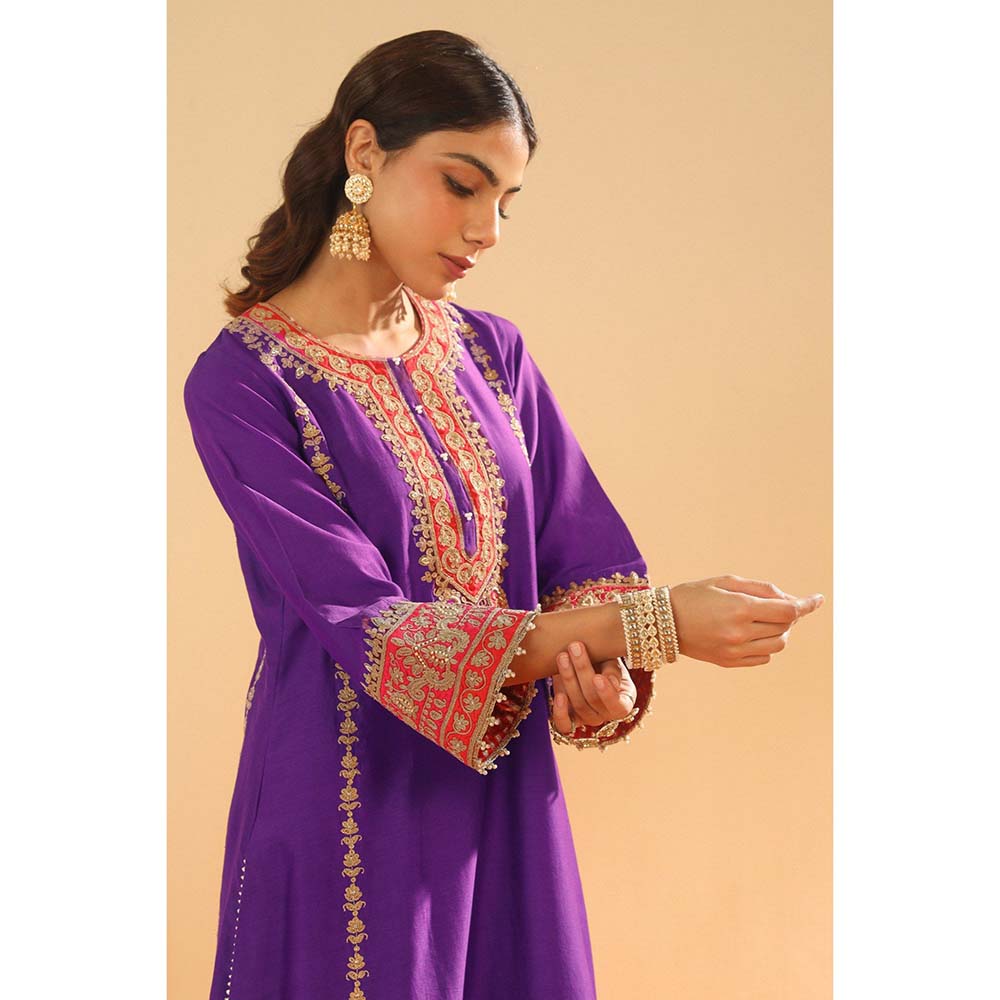 Sheetal Batra Maisha Deep Purple Long ALine Kurta with Palazzo and Dupatta (Set of 3)