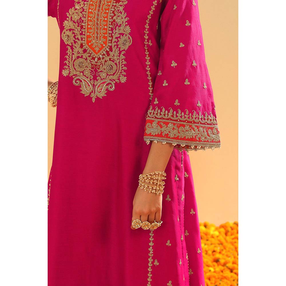 Sheetal Batra Amish Hot Pink Long ALine Kurta with Palazzo and Dupatta (Set of 3)