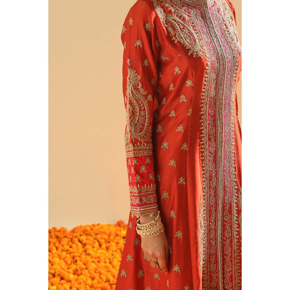 Sheetal Batra Amayah Burnt Orange Long ALine Jacket with Pant and Dupatta (Set of 3)