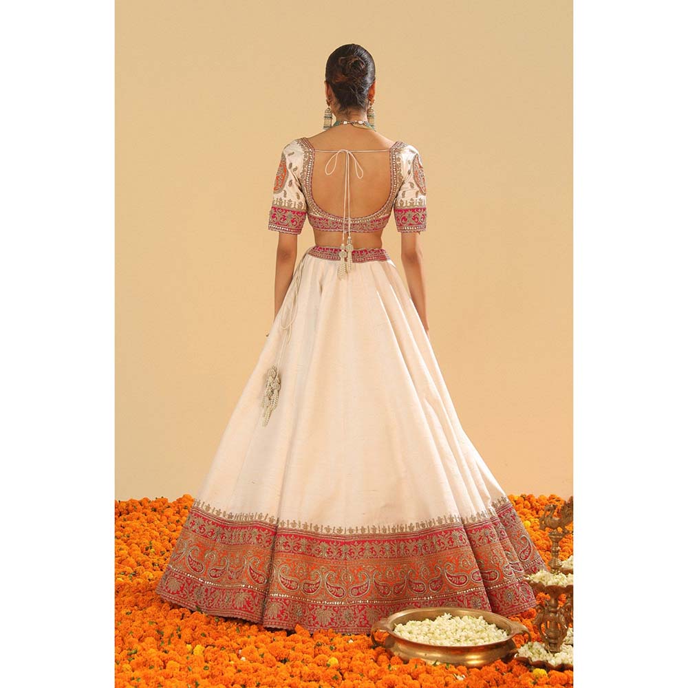 Sheetal Batra Sidra Daisy Ivory Blouse with Lehenga and Dupatta (Set of 3)
