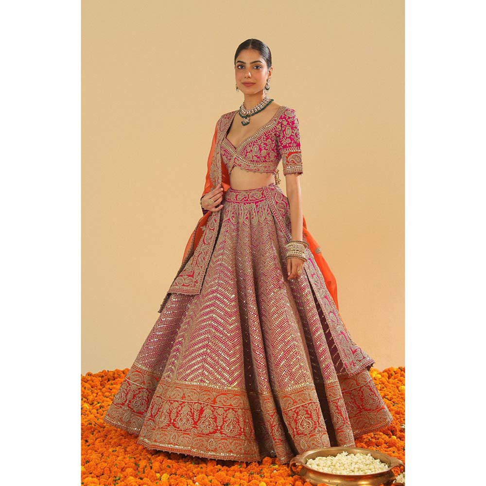 Sheetal Batra Anahira Hot Pink Blouse with Lehenga and Dupatta (Set of 3)