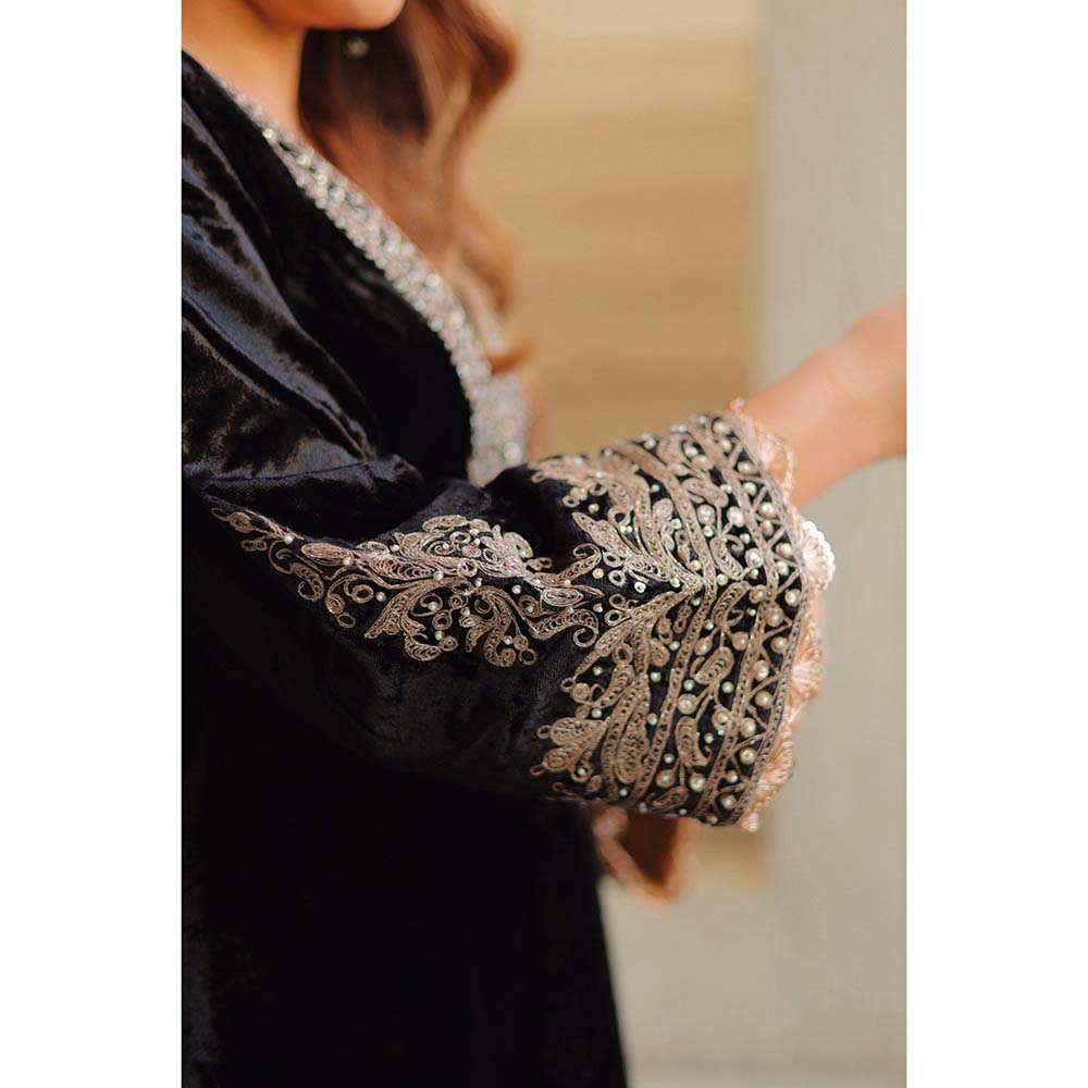 Sheetal Batra Black Rasha Long ALine Kurta with Salwar (Set of 2)