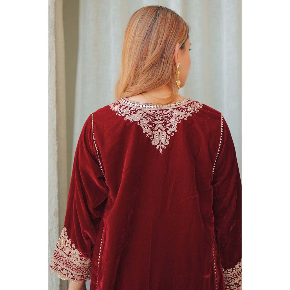 Sheetal Batra Maroon Nisreen Short Kalidaar Kurta with Salwar (Set of 2)