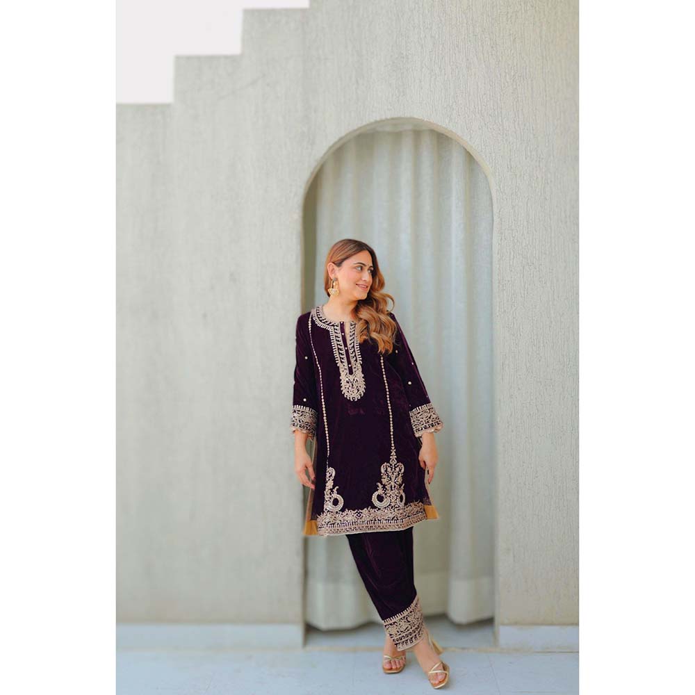Sheetal Batra Wine Ayat Short Kurta with Salwar (Set of 2)