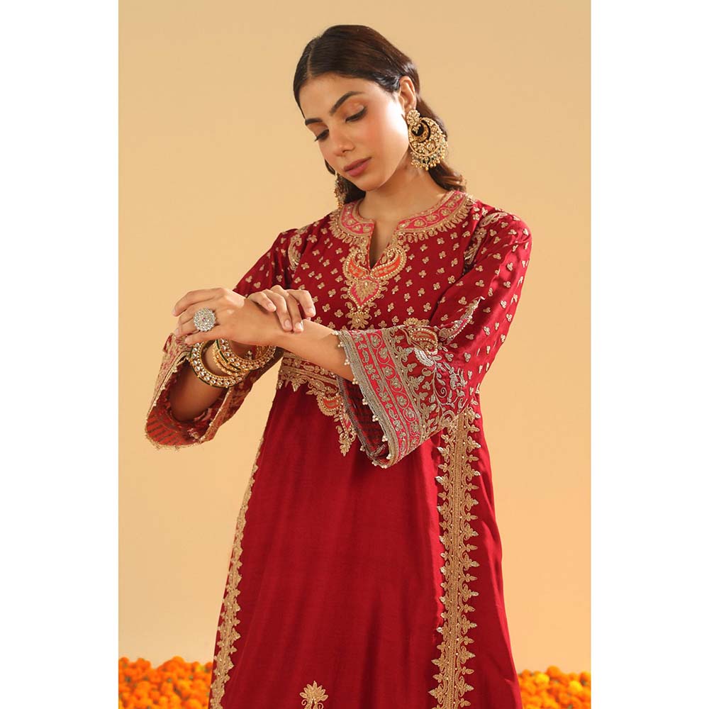 Sheetal Batra Maroon Kurta with Salwar and Dupatta (Set of 3)