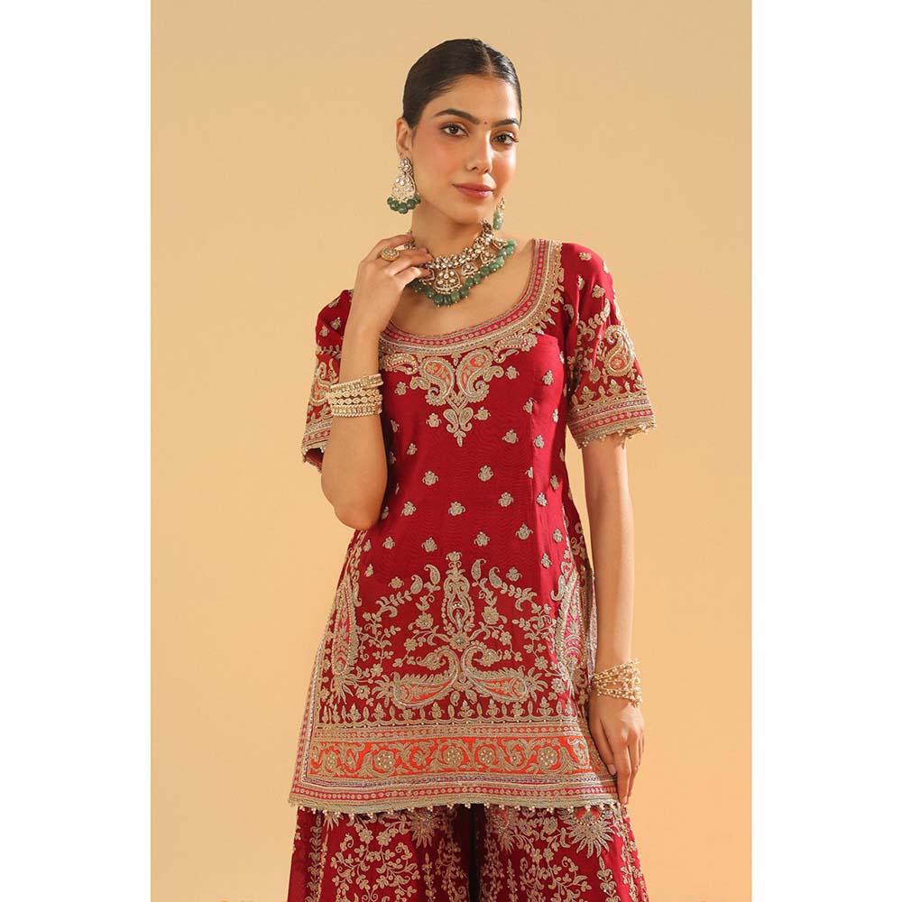 Sheetal Batra Maroon Kurti with Sharara and Dupatta (Set of 3)