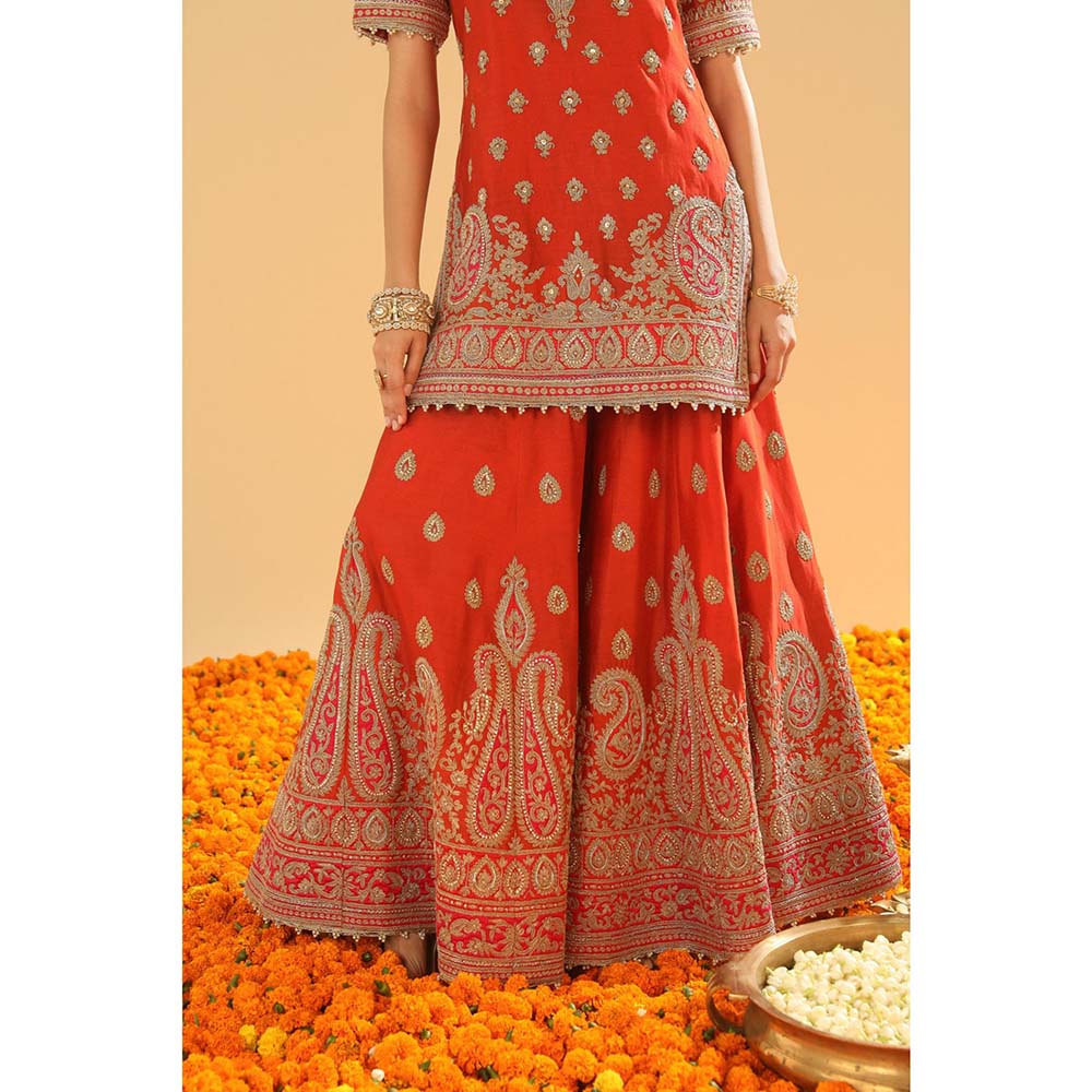 Sheetal Batra Rust Kurti with Sharara and Dupatta (Set of 3)