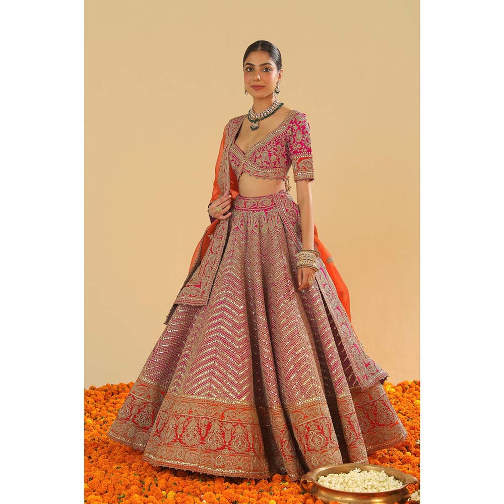 Sheetal Batra Pink Blouse with Lehenga with Dupatta (Set of 3)