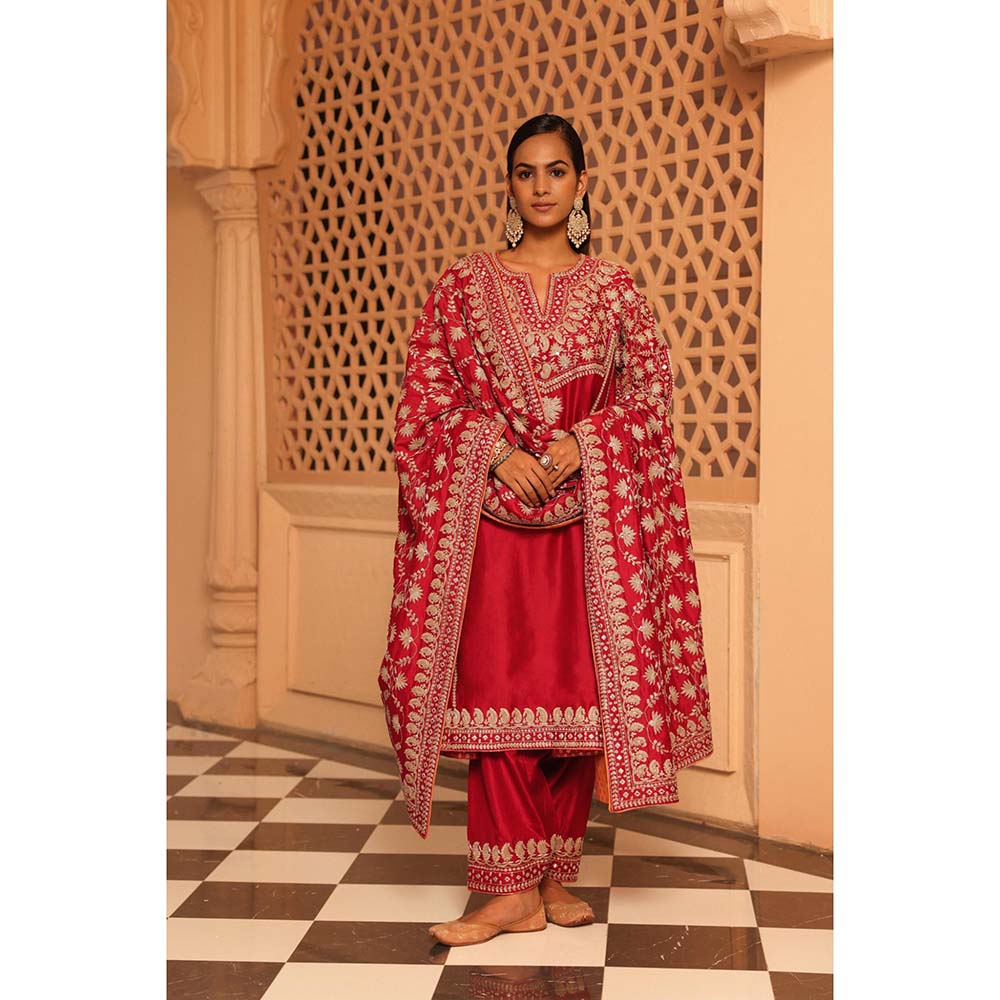 Sheetal Batra Red Aiman Chauga Kurta with Salwar (Set of 2)